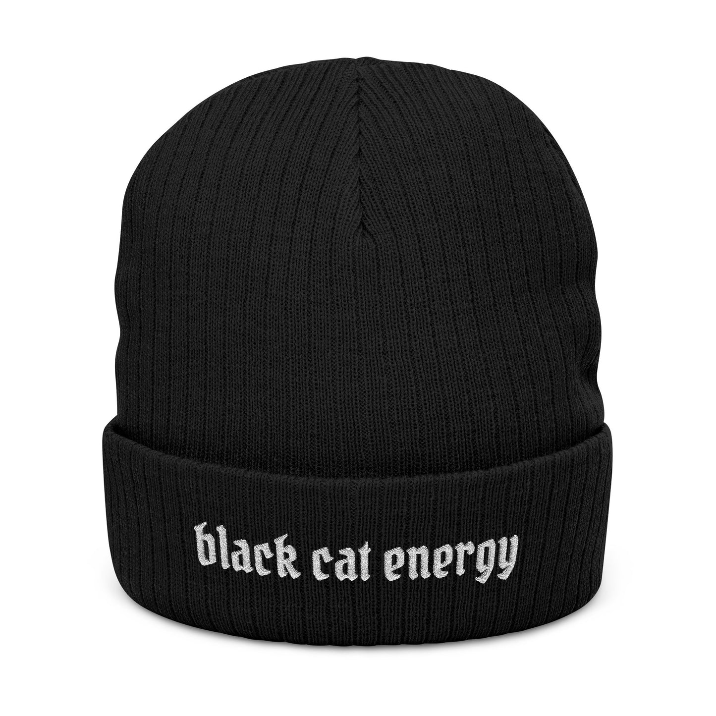 Black Cat Energy Embroidered Beanie