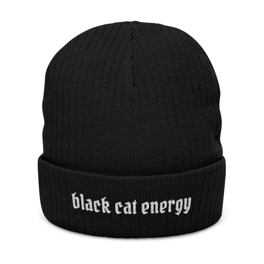 Black Cat Energy Embroidered Beanie