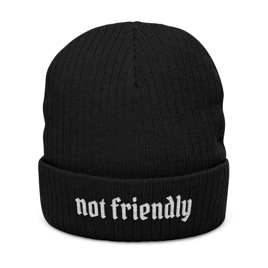 Not Friendly Dark Embroidered Beanie