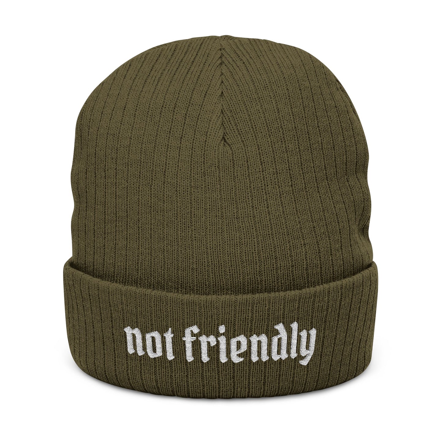 Not Friendly Dark Embroidered Beanie